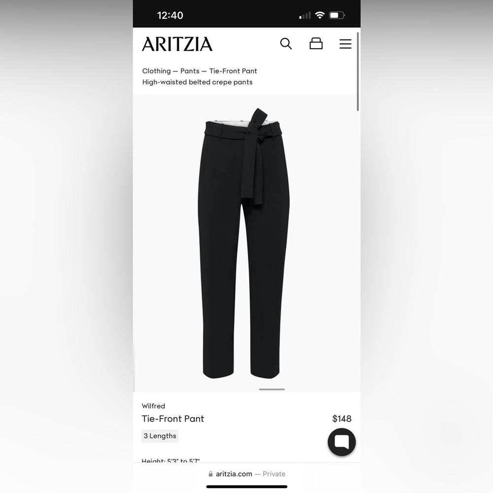 Wilfred High Waisted Belted Crepe Pant- Tie Front Pant in Black